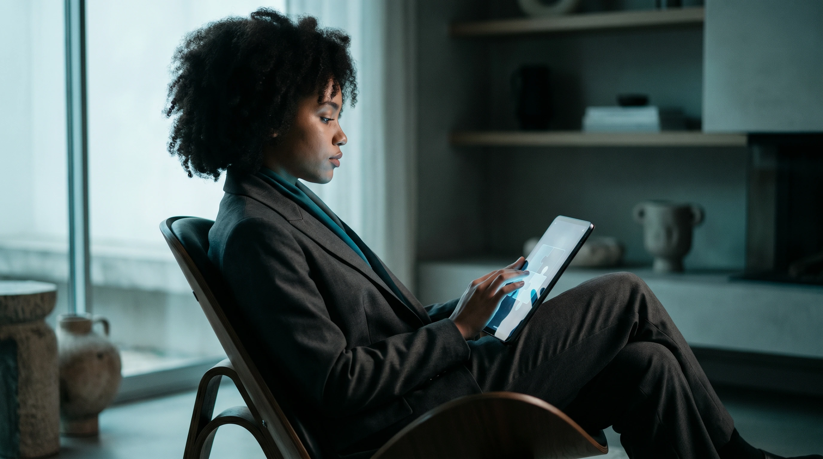 Person using a tablet for a structured cognitive practice activity