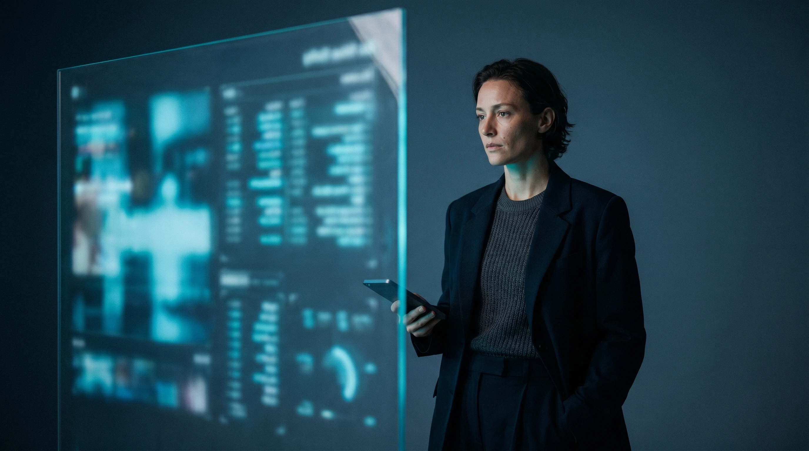 Creative technologist reviewing abstract data on a display