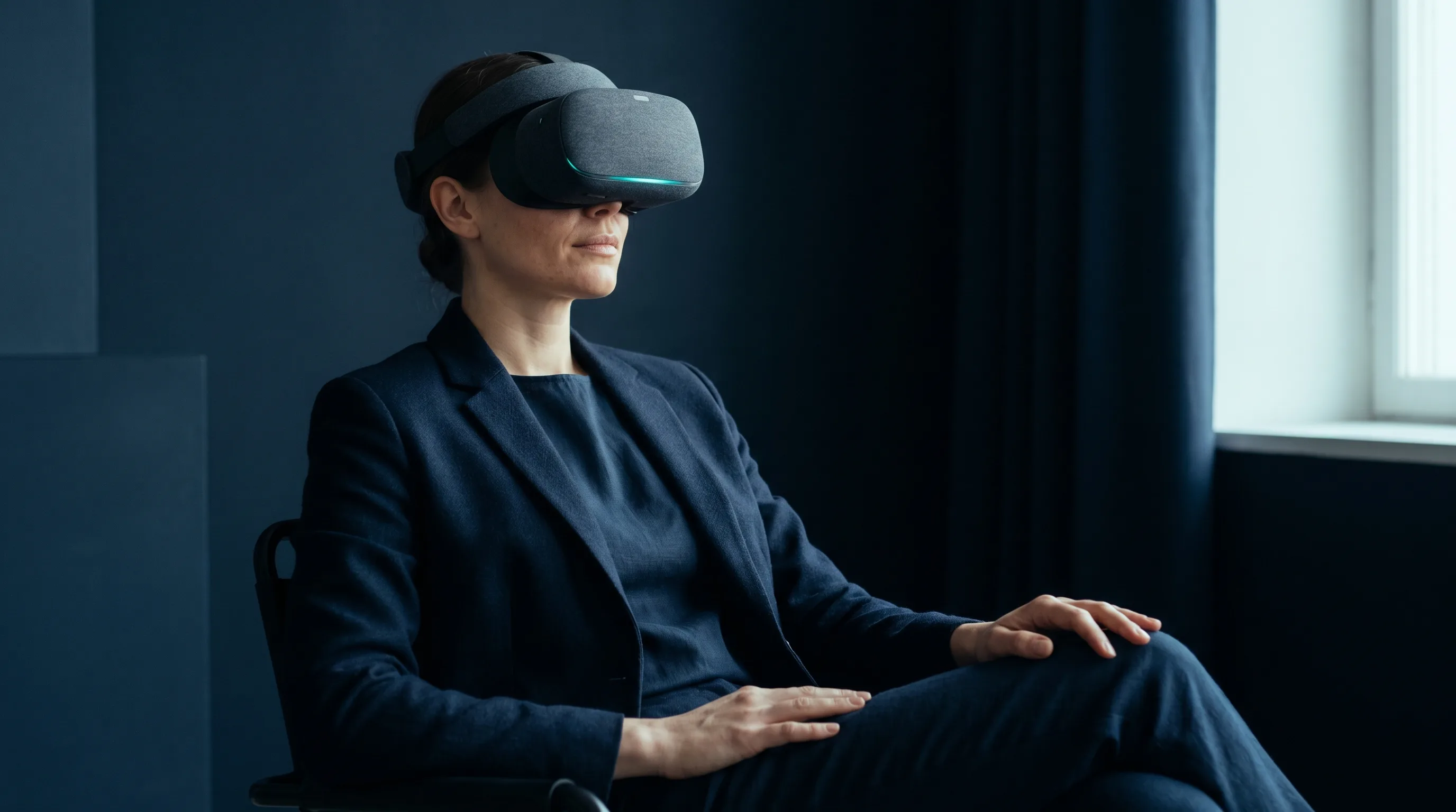 Person using a virtual reality headset in a focused practice session